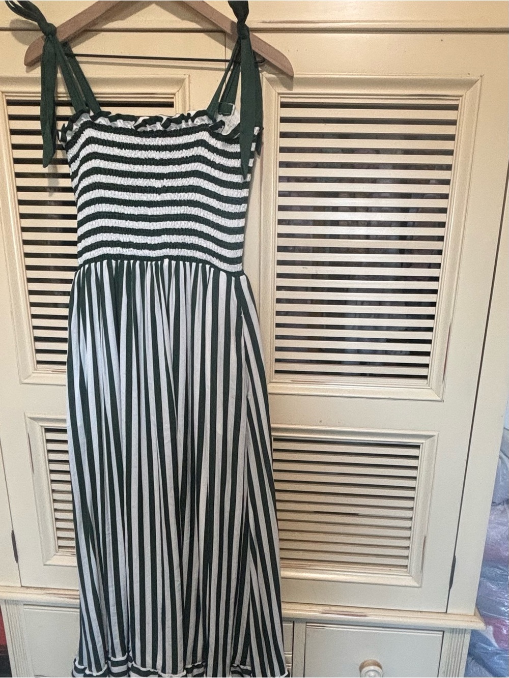 summersalt Green and White Striped Tie-Shoulder Sundress